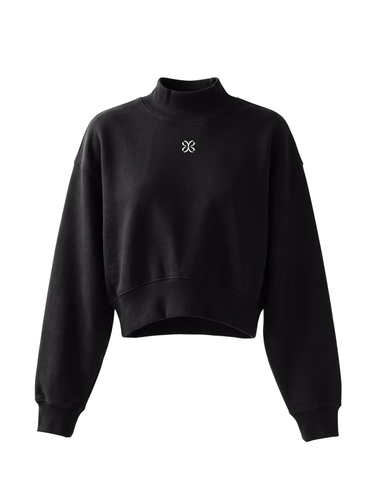 HORIZON Mock Neck Sudadera Corta · Negro en color Negro - Vista lateral y silueta | AYA