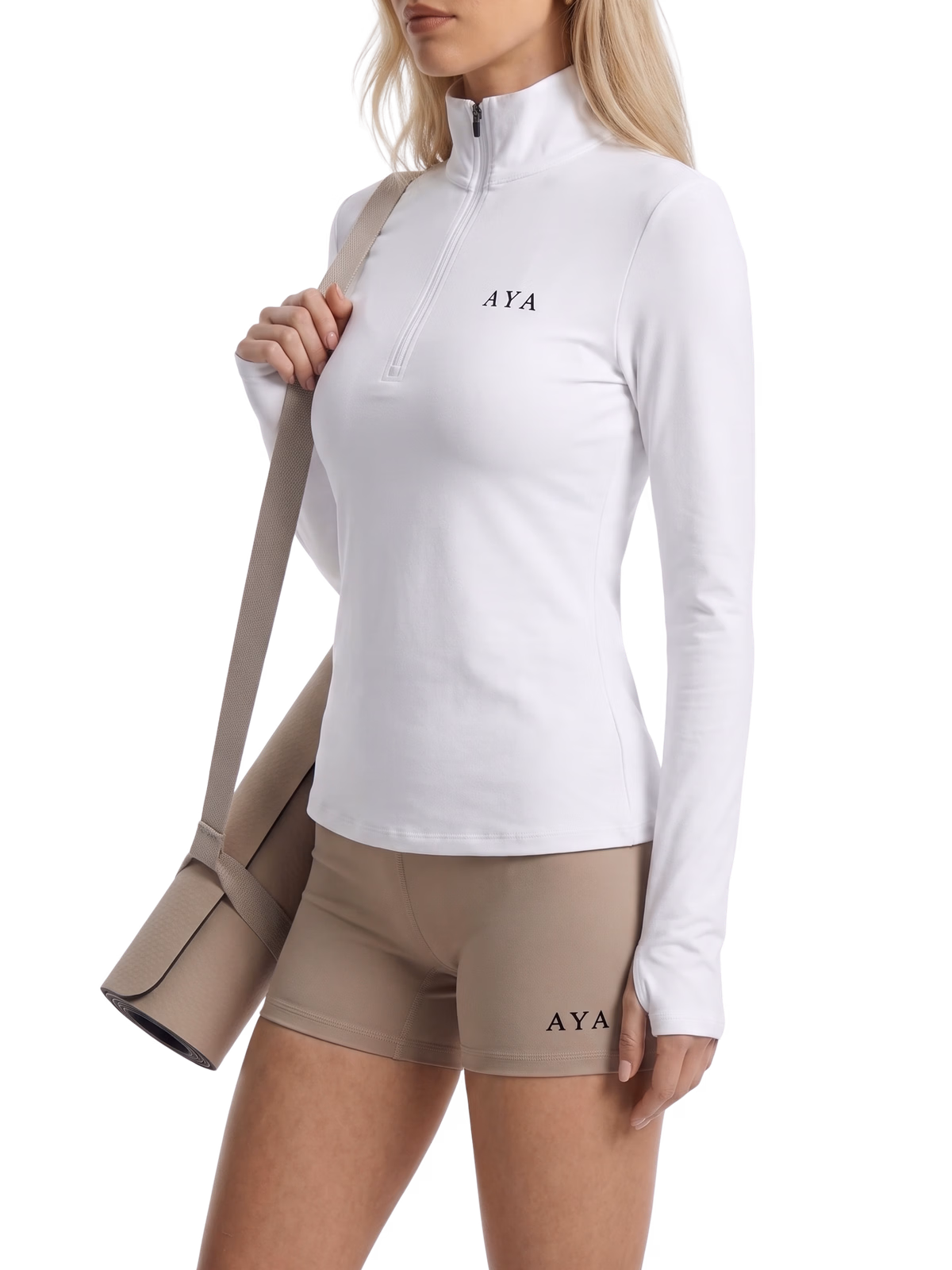 ATELIER Sudadera 1/4-Zip Line · Blanco en color Blanco - Detalle de tejido y compresión | AYA