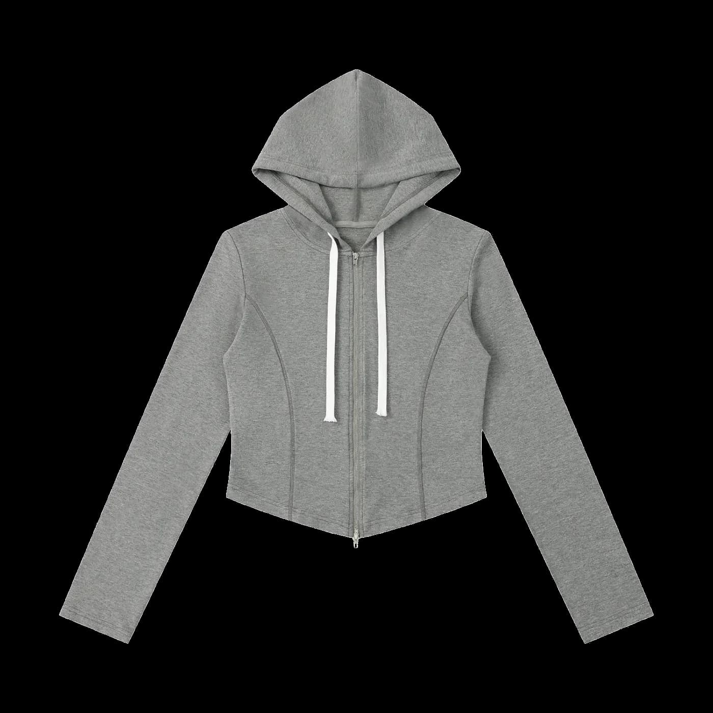 HORIZON Heather Crop Sudadera con Capucha y Cremallera · Gris Vigoré en color Gris Vigoré - Vista frontal de estudio | AYA