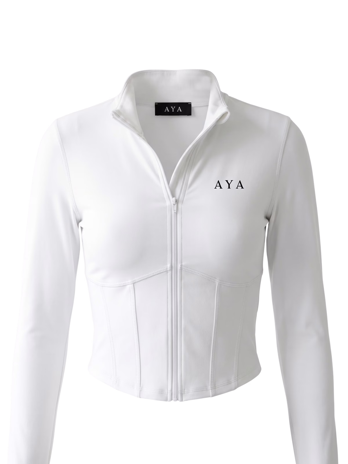 HORIZON Slim-Fit Chaqueta Cremallera Completa · Blanco en color Blanco - Detalle de tejido y compresión | AYA