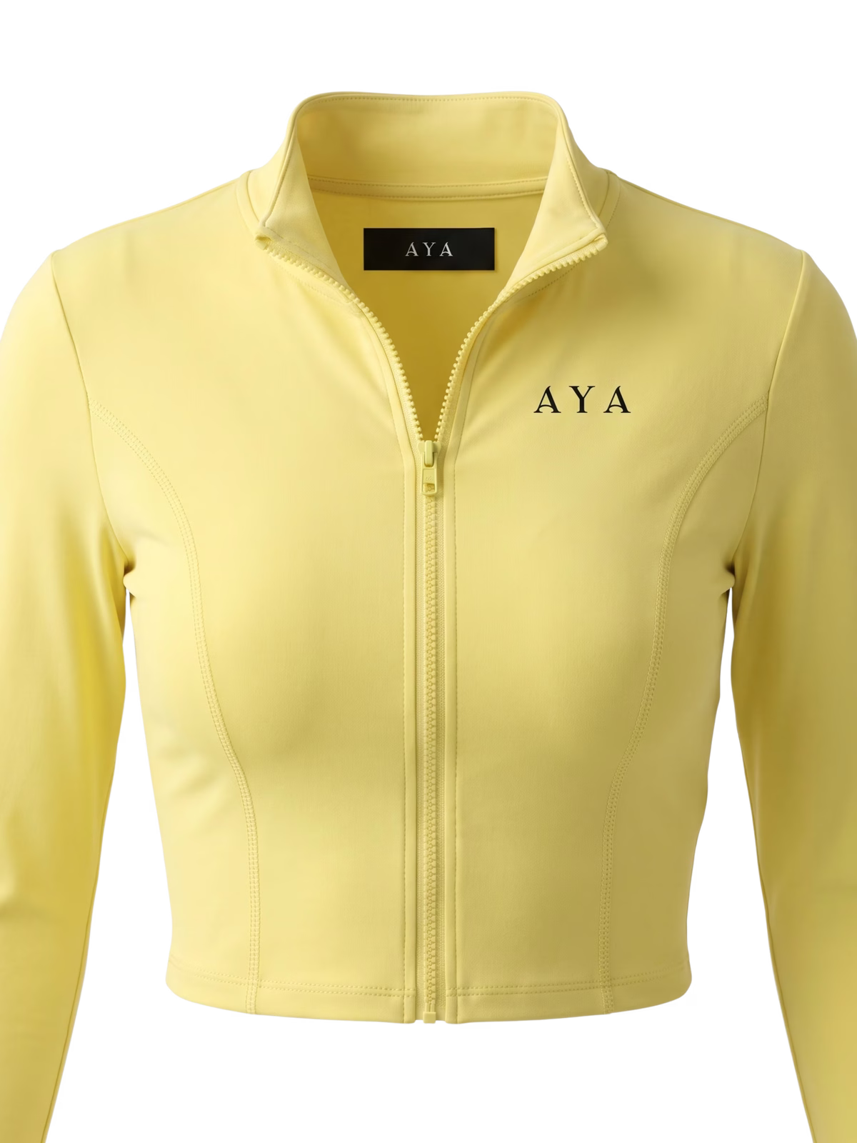 HORIZON Studio Crop Jacket · Mostaza en color Mostaza - Detalle de tejido y compresión | AYA