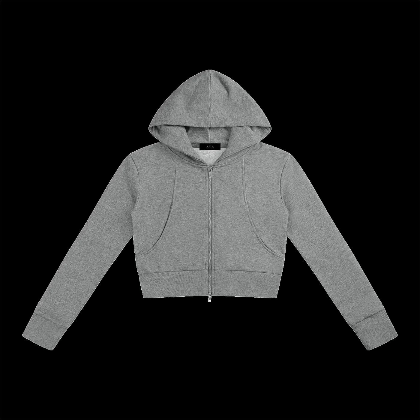 HORIZON Slim Crop Full-Sudadera con Capucha y Cremallera · Gris Vigoré en color Gris Vigoré - Vista frontal de estudio | AYA
