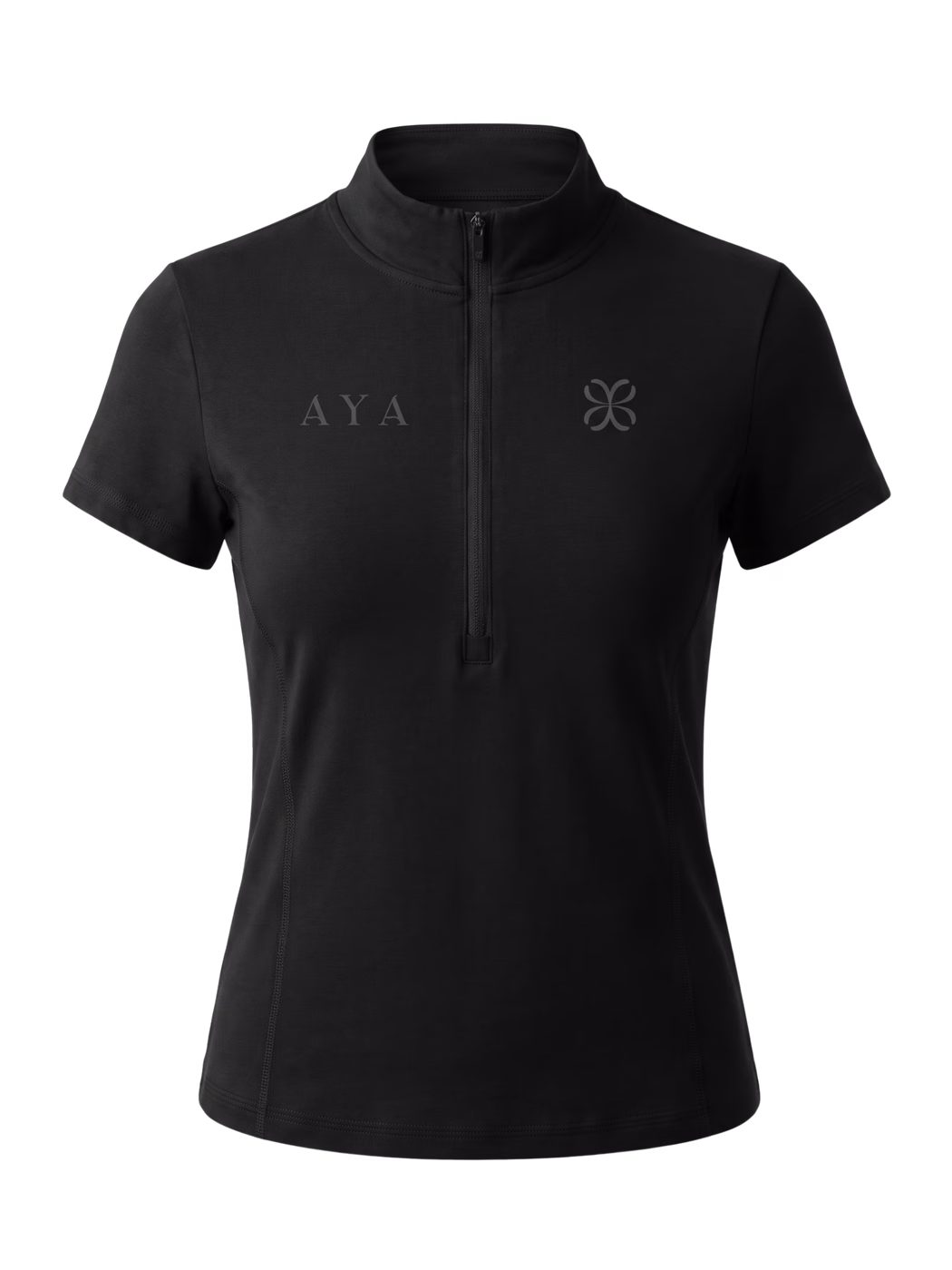 Yoga Quarter-Zip Mock Neck T-Shirt · Negro en color Negro - Vista frontal de estudio | AYA