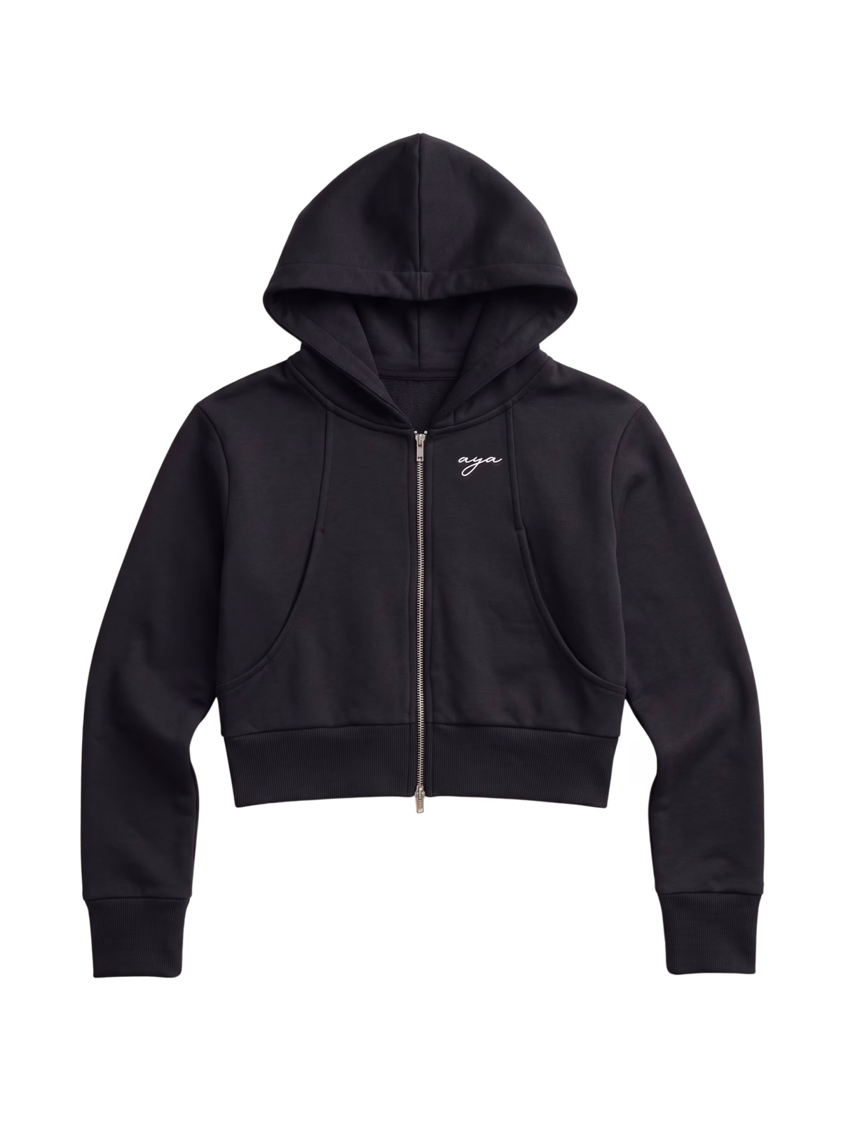 ATELIER Sudadera Crop Cremallera en color Negro - Vista frontal de estudio | AYA